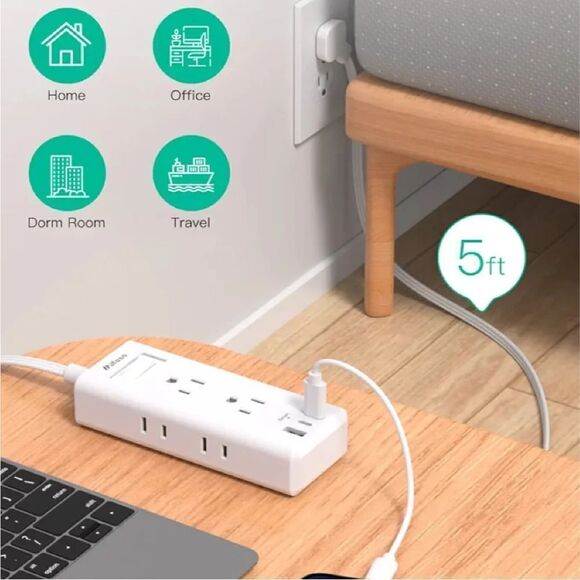 Travel 5 Foot 9 in 1 Power Strip And Type C Plug Adapter Cruise Bundle - Picture 5 of 16